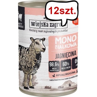 Wiejska Zagroda Monobiałkowa Jagnięcina Mokra Karma dla kota op. 400g Pakiet 12szt.
