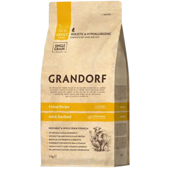Grandorf Adult Sterilized 4 Meat Recipe Sucha Karma dla kota op. 2kg