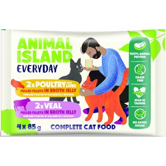 Animal Island Everyday Veal&Poultry with Liver in Jelly Mokra Karma dla kota op. 4x85g