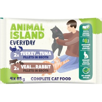 Animal Island Everyday Veal with Rabbit&Turkey with Tuna in Broth Mokra Karma dla kota op. 4x85g