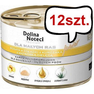 Dolina Noteci Premium Junior Small Żołądki z kurczaka oraz wątróbka cielęca Mokra Karma dla szczeniaka op. 185g Pakiet 12szt.