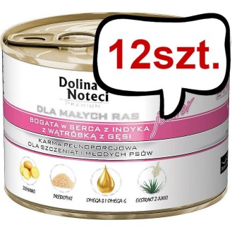 Dolina Noteci Premium Junior Small Serca z indyka oraz wątróbka z gęsi Mokra Karma dla szczeniaka op. 185g Pakiet 12szt.