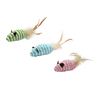 Bubu Pets Mysz ze sznurka naturalnego z piórkiem dla kota mix kolorów rozm. 7cm nr kat. PT0139 WYPRZEDAŻ