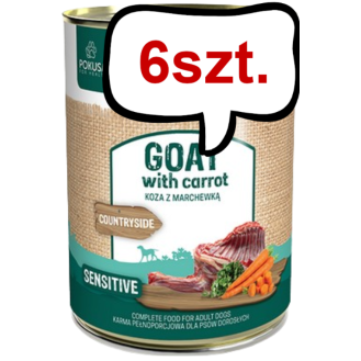 Pokusa Premium Selection Countryside Adult Koza z marchewką Mokra Karma dla psa op. 400g Pakiet 6szt. + Silikonowa pokrywka z łyżeczką GRATIS