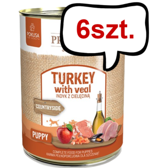 Pokusa Premium Selection Countryside Puppy Indyk z cielęciną Mokra Karma dla szczeniaka op. 400g Pakiet 6szt. + Silikonowa pokrywka z łyżeczką GRATIS