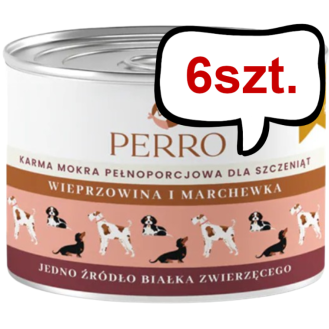 Perro Junior Wieprzowina z marchewką Mokra Karma dla szczeniaka op. 410g Pakiet 6szt.