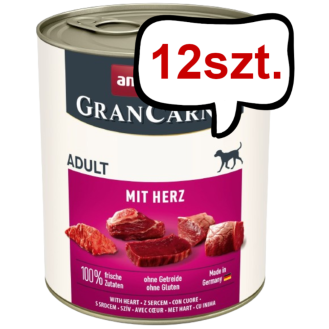 Animonda GranCarno Adult wieprzowina z sercami Mokra Karma dla psa op. 800g Pakiet 12szt.