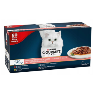 Gourmet Perle Adult Mix smaków w sosie Mokra Karma dla kota op. 60x85g (ŁOSOSIOWY)