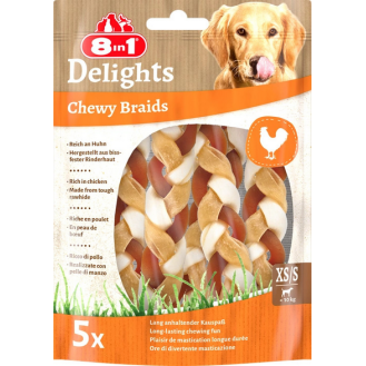 8in1 Gryzak Delights Chewy Braids ze Skórą Wołową i Kurczakiem dla psa op. 75g
