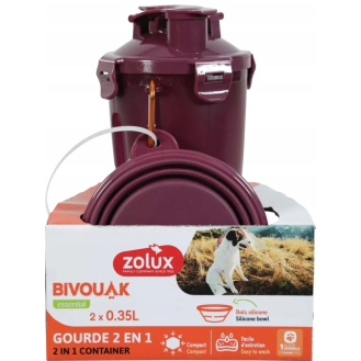 Zolux Bivouak Bidon 2w1 z miseczkami dla psa 2x350ml kolor czerwony