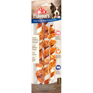 8in1 GryzakTriple Flavour Mega Twisted Sticks dla psa 140g