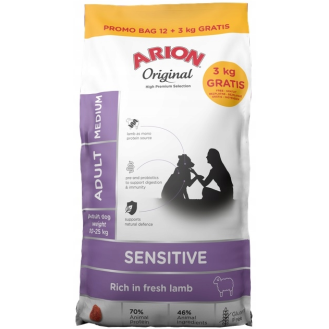 Arion Original Sensitive Adult Medium Lamb&Rice Sucha Karma dla psa op. 12kg+3kg GRATIS
