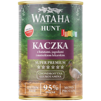 Wataha Hunt Junior Kaczka z batatami, jagodami i mniszkiem lekarskim Mokra Karma dla psa op. 400g