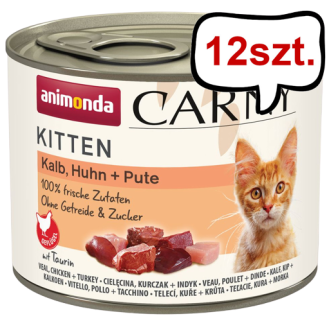 Animonda Carny Kitten Cielęcina z kurczakiem i indykiem Mokra Karma dla kociąt op. 200g Pakiet 12szt.