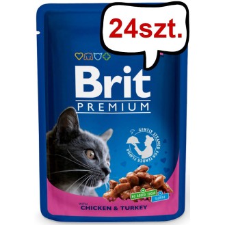 Brit Premium Adult Kurczak i indyk w sosie Mokra Karma dla kota op. 100g Pakiet 24szt.