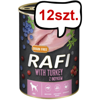 Rafi Dog Indyk z borówką i żurawiną Mokra Karma dla psa op. 400g Pakiet 12szt.