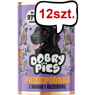 Dobry Pies Adult Przepiórka z mango i kozieradką Mokra karma dla psa op. 400g Pakiet 12szt.