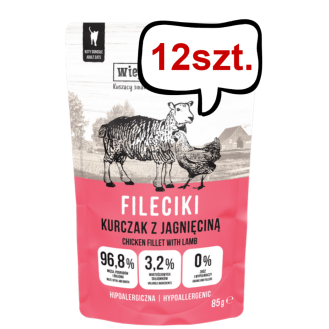 Wiejska Zagroda Fileciki Kurczak z jagnięciną Mokra Karma dla kota op. 85g Pakiet 12szt.