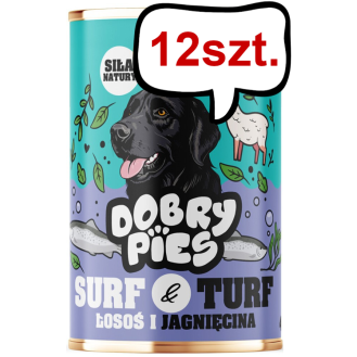 Dobry Pies Surf&Turf Adult Łosoś i Jagnięcina Mokra karma dla psa op. 400g Pakiet 12szt.