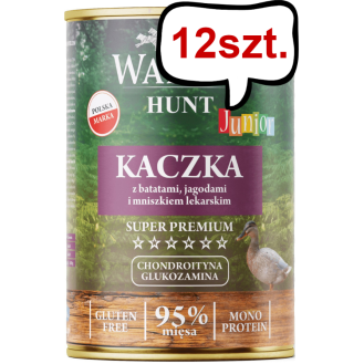 Wataha Hunt Junior Kaczka z batatami, jagodami i mniszkiem lekarskim Mokra Karma dla psa op. 400g Pakiet 12szt.