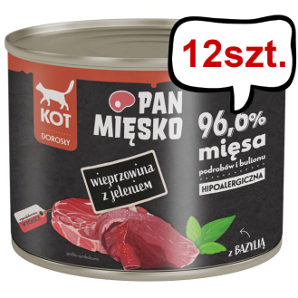 Pan Mięsko Adult Wieprzowina z jeleniem Mokra Karma dla kota op. 200g Pakiet 12szt.