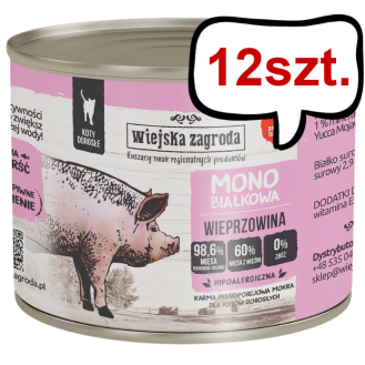 Wiejska Zagroda Adult Monobiałkowa Wieprzowina Mokra Karma dla kota op. 200g Pakiet 12szt.
