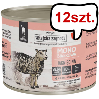 Wiejska Zagroda Adult Monobiałkowa Jagnięcina Mokra Karma dla kota op. 200g Pakiet 12szt.