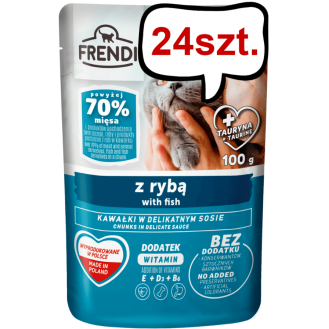 Frendi Kawałki z Rybą w Delikatnym Sosie Mokra Karma dla kota op. 100g Pakiet 24szt.