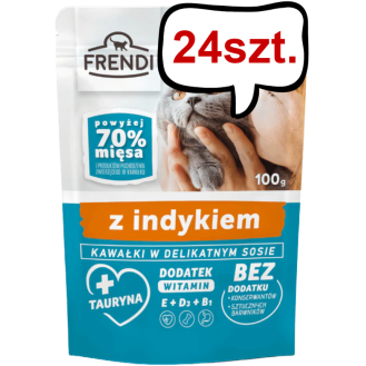 Frendi Kawałki z Indykiem w Delikatnym Sosie Mokra Karma dla kota op. 100g Pakiet 24szt.