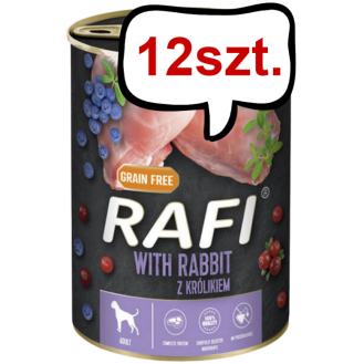 Rafi Dog Królik z borówką i żurawiną Mokra Karma dla psa op. 400g Pakiet 12szt.