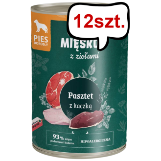 Pan Mięsko Pasztet z ziołami i kaczką Mokra Karma dla psa op. 400g Pakiet 12szt.