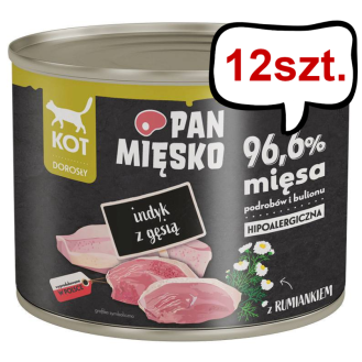 Pan Mięsko Adult Indyk z gęsią Mokra Karma dla kota op. 200g Pakiet 12szt.