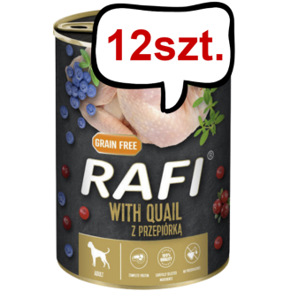 Rafi Dog Przepiórka z borówką i żurawiną Mokra Karma dla psa op. 400g Pakiet 12szt.