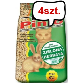 Super Pinio Żwirek drzewny Naturalny zapach zielona herbata dla zwierząt domowych poj. 10l Pakiet 4szt. WYPRZEDAŻ