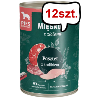 Pan Mięsko Pasztet z ziołami i królikiem Mokra Karma dla psa op. 400g Pakiet 12szt.