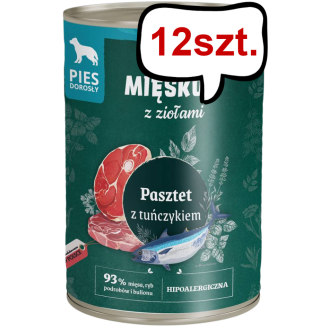 Pan Mięsko Pasztet z ziołami i tuńczykiem Mokra Karma dla psa op. 400g Pakiet 12szt.