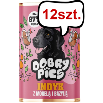 Dobry Pies Adult Indyk z morelą i bazylią Mokra karma dla psa op. 400g Pakiet 12szt.