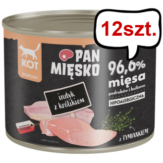 Pan Mięsko Adult Indyk z królikiem Mokra Karma dla kota op. 200g Pakiet 12szt.