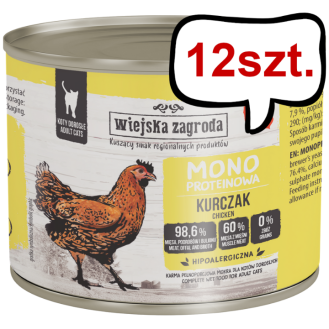 Wiejska Zagroda Adult Monoproteinowa Kurczak Mokra Karma dla kota op. 200g Pakiet 12szt.