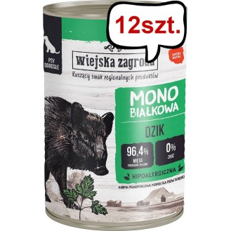 Wiejska Zagroda Monobiałkowa Dzik Mokra Karma dla psa op. 400g Pakiet 12szt.