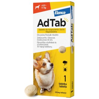 Elanco AdTab Tabletka na kleszcze i pchły 225mg dla psa o wadze 5.5kg-11kg op. 1szt.