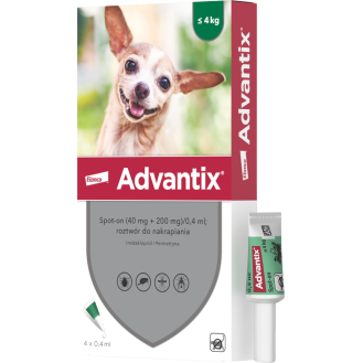 Elanco Advantix Krople na kleszcze i pchły dla psa poniżej 4kg op. 0.4ml (4 pipety)