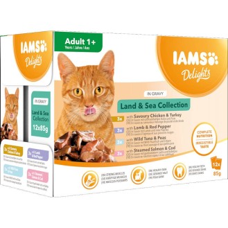 Iams Delights Land&Sea Collection in Gravy Mokra Karma dla kota op. 12x85g WYPRZEDAŻ