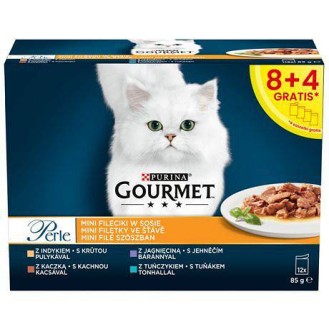 Gourmet Perle Adult Mix smaków w sosie Mokra Karma dla kota op. 12x85g (8+4 GRATIS)
