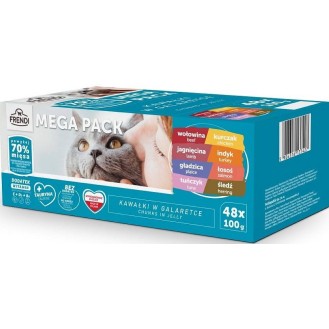 Frendi Kawałki Mięsno-Rybne w Galaretce Mokra Karma dla kota MEGA PAK op. 48x100g