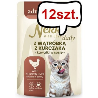 Nekko Daily Adult z wątróbką z kurczaka w sosie Mokra Karma dla kota op. 85g Pakiet 12szt.