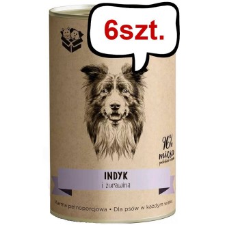 Paka Zwierzaka Indyk i żurawina Mokra karma dla psa op. 400g Pakiet 6szt. + Zabawka Kurczak GRATIS