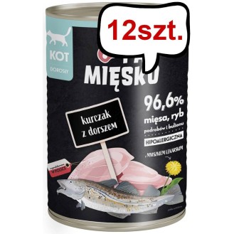 Pan Mięsko Adult Kurczak z dorszem Mokra Karma dla kota op. 400g Pakiet 12szt.