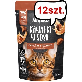 Pan Mięsko Adult Cielęcina z jeleniem w sosie Mokra Karma dla kota op. 85g Pakiet 12szt.