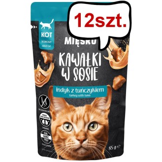 Pan Mięsko Adult Indyk z tuńczykiem w sosie Mokra Karma dla kota op. 85g Pakiet 12szt.